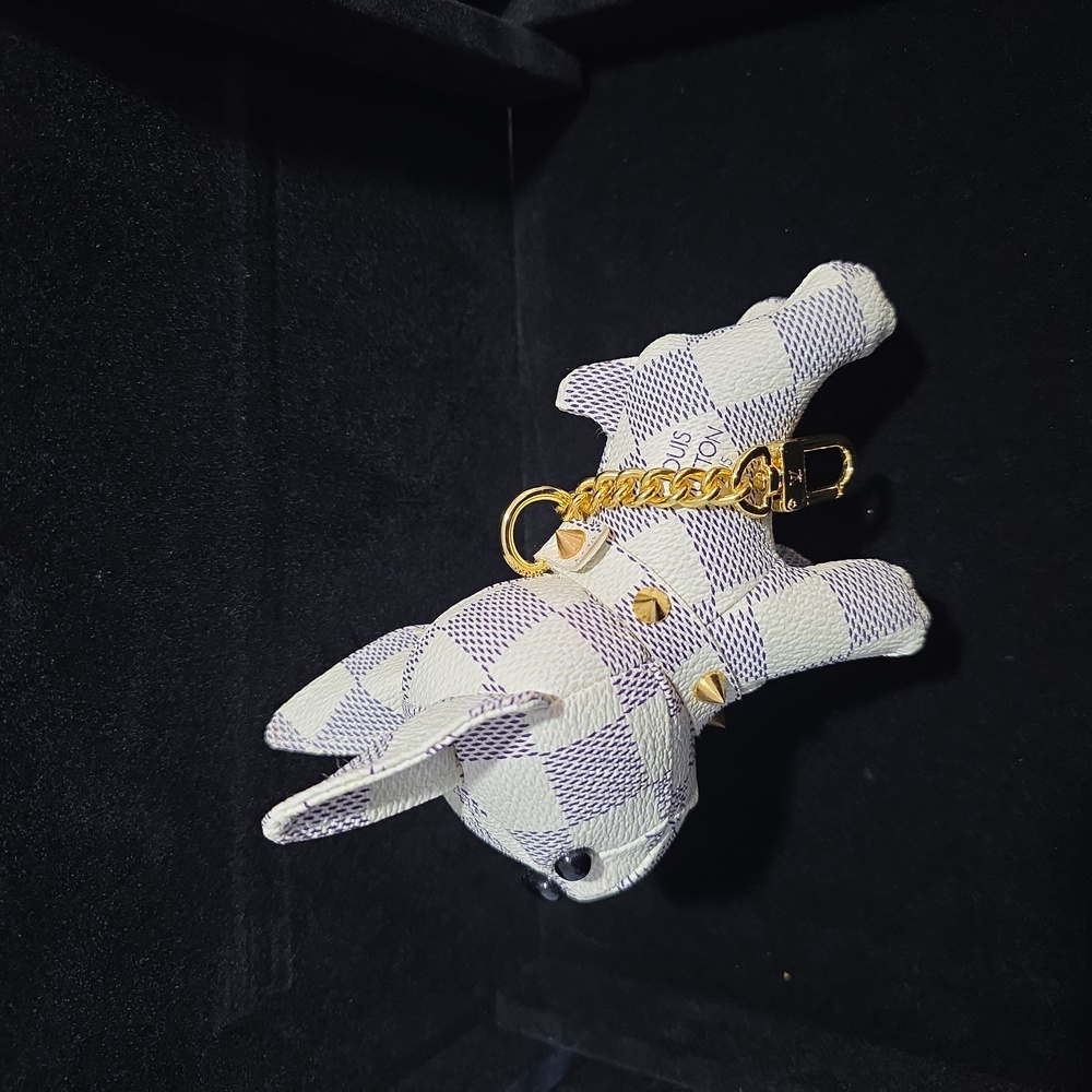 Clip On Checkered Plush Dog with Gold Accents